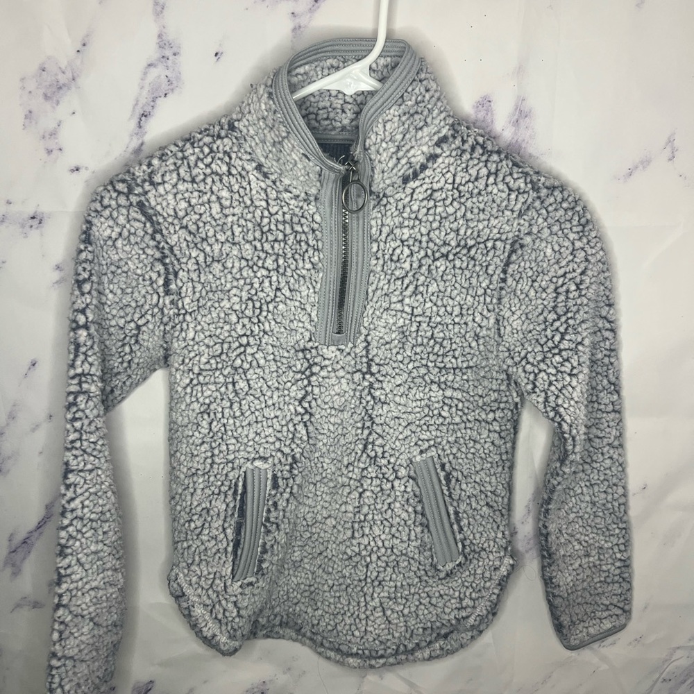 Kids' Gray Sherpa Quarter-Zip Sweater